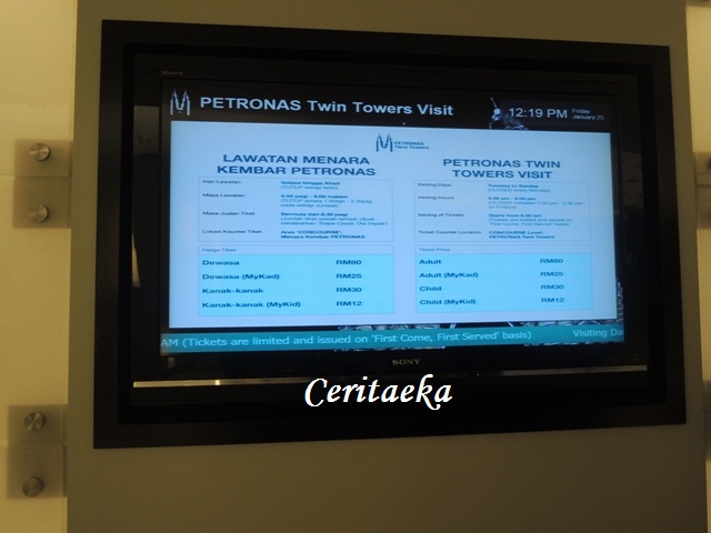 Daftar harga tiket untuk naik ke Menara Petronas