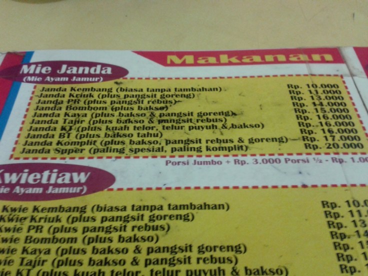 Menu Mie Janda