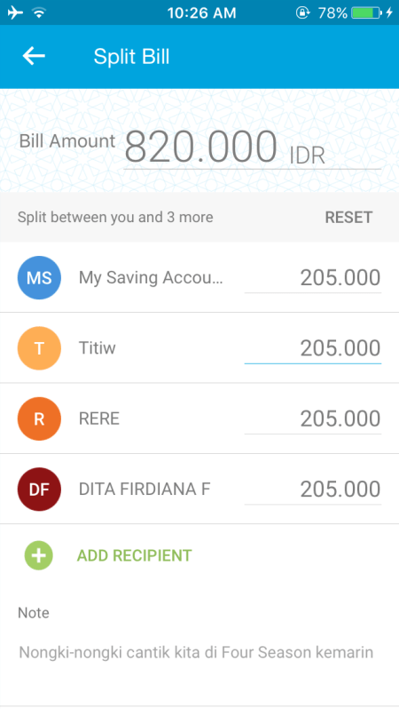 Fitur Jenius Split Bill BTPN
